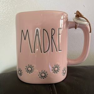 RAE DUNN COFFEE MUG "MADRE" PINK W/ DAISY FLOWER PATTERN AND WHITE CHARM (14)